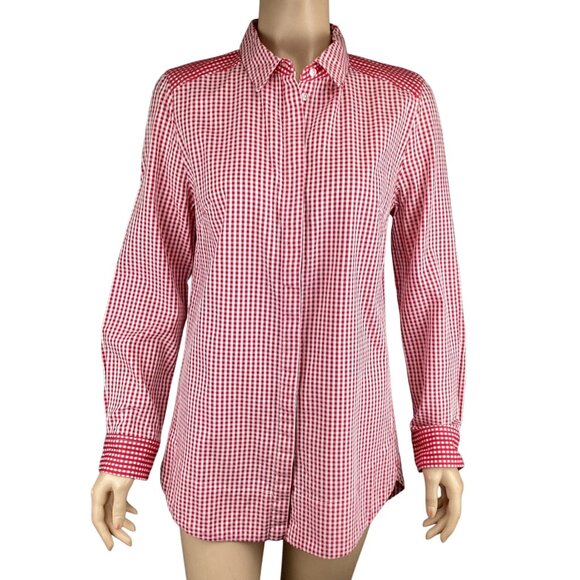 Tyler Böe Womens Reverse Check Sherri Button‎ Down Top Shirt Size 1o Red Gingham - Picture 1 of 8